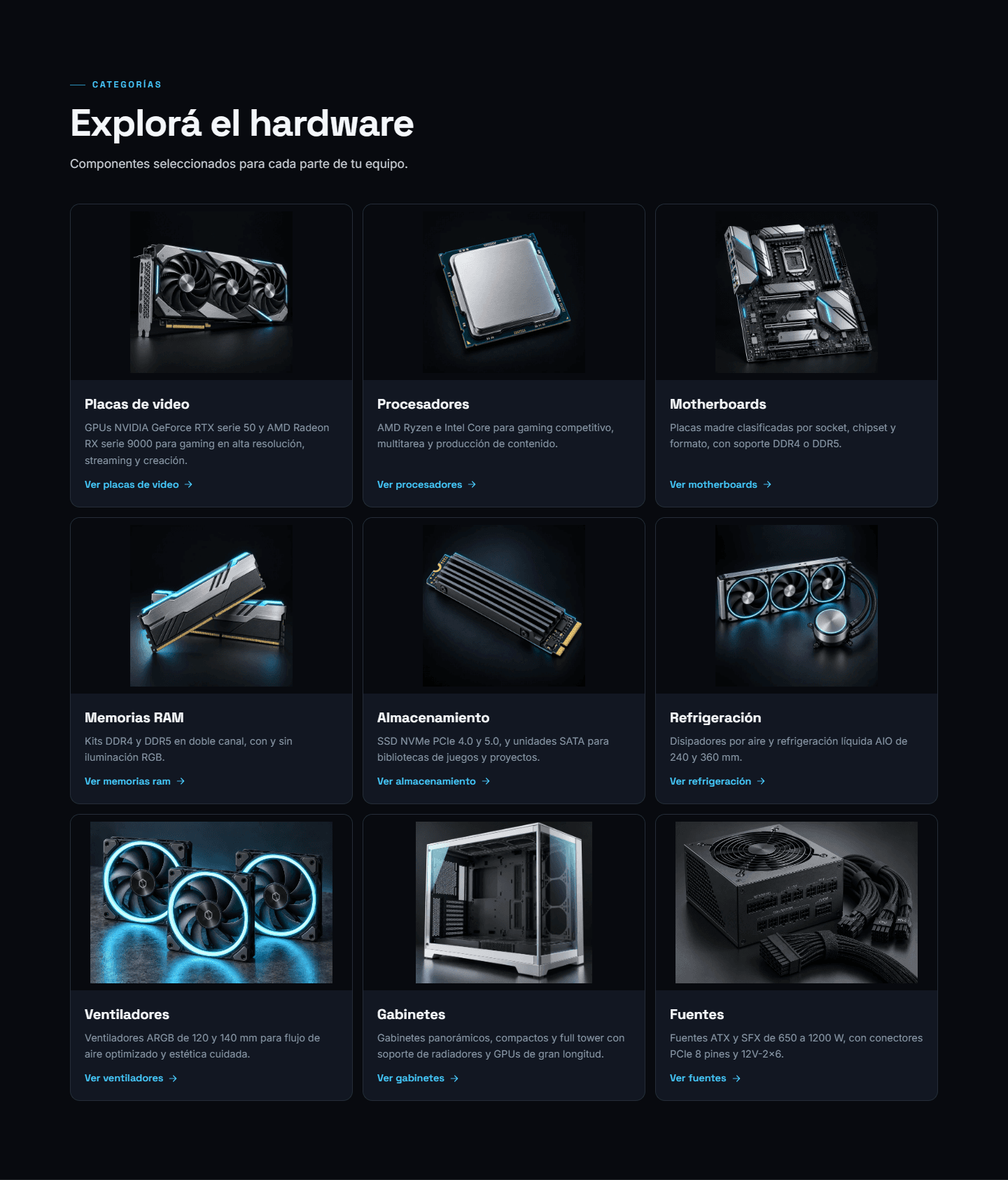 Gaming Elite: categorías del catálogo de hardware en desktop
