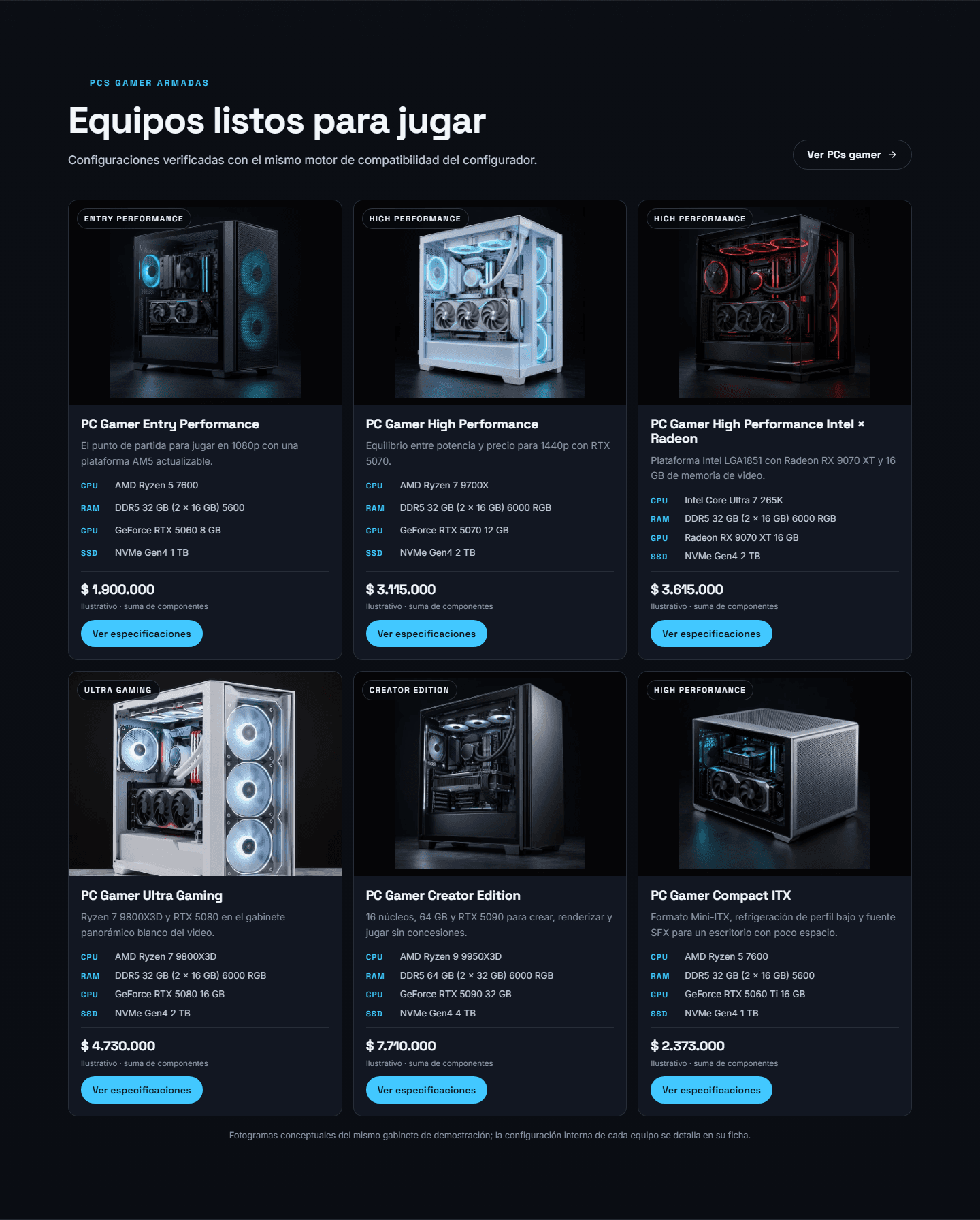 Gaming Elite: selección de PCs gamer con especificaciones y precios de demostración