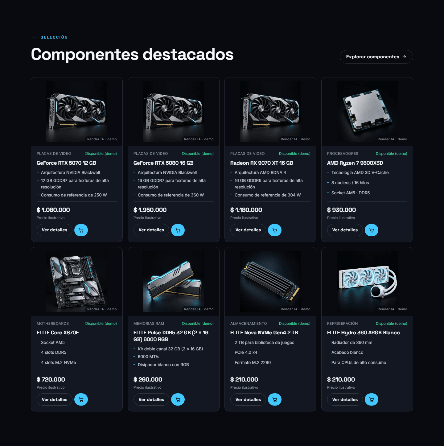 Gaming Elite: catálogo de componentes destacados en desktop