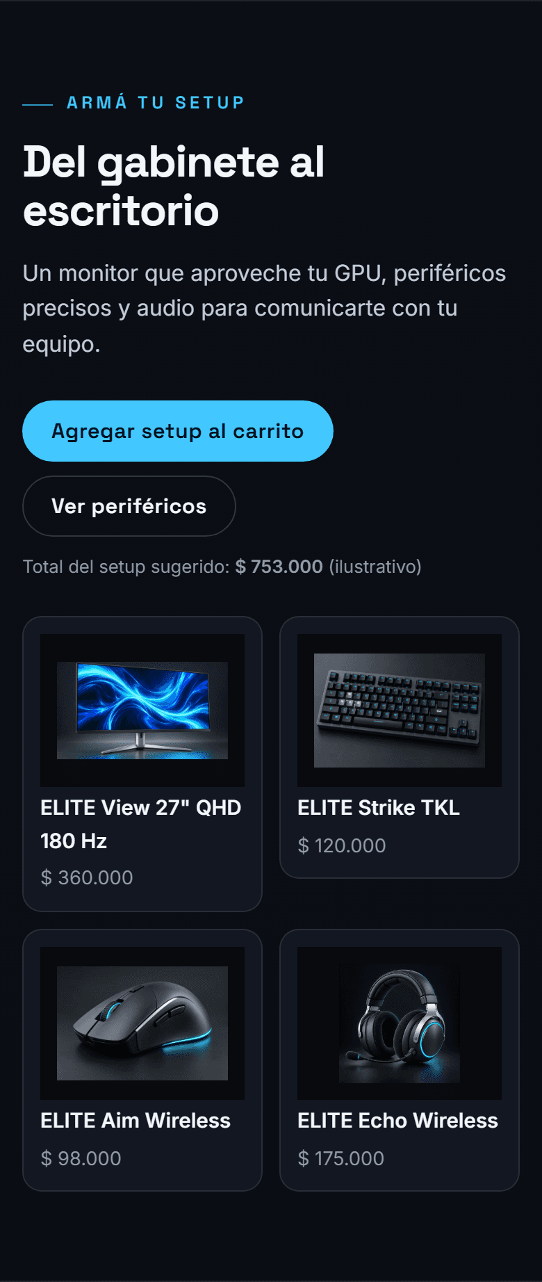 Gaming Elite: periféricos y setup en la versión móvil